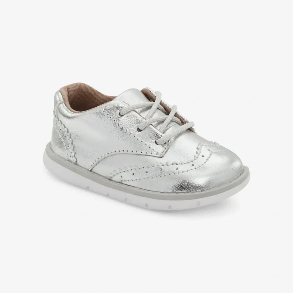 Stride Rite Ellsworth Kids Silver Leather Lace-Up Oxfords Size 7.5
